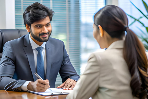 Body language job interview Bengali — Kolkata job seeker practising confident posture and eye contact for interview